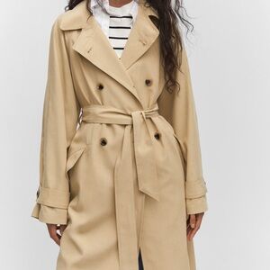 Timeless Tan Double-Breasted Trench Coat with Belt
